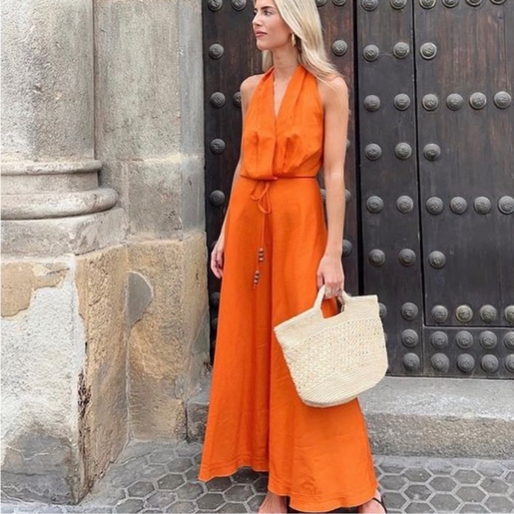 Zara LINEN BLEND MIDI DRESS
